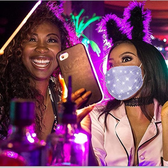 White Rhinestone Mesh Face Mask - Picture 8 of 9